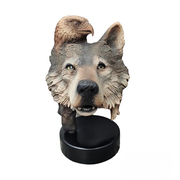 Rick Cain Spirit Totem Wolf Eagle Hand Carved LTD Numbered Sculpture - Picture 1 of 8